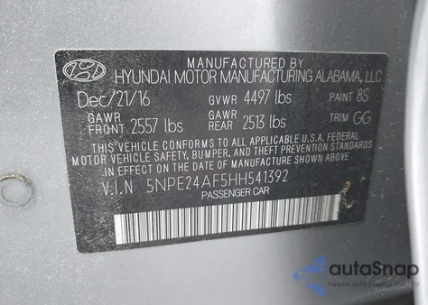 2017 Hyundai Sonata z USA, uszkodzony, nr VIN 5NPE24AF5HH541392